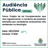 Audiência Pública Virtual para tratar do Projeto de Lei Complementar nº 02/2021