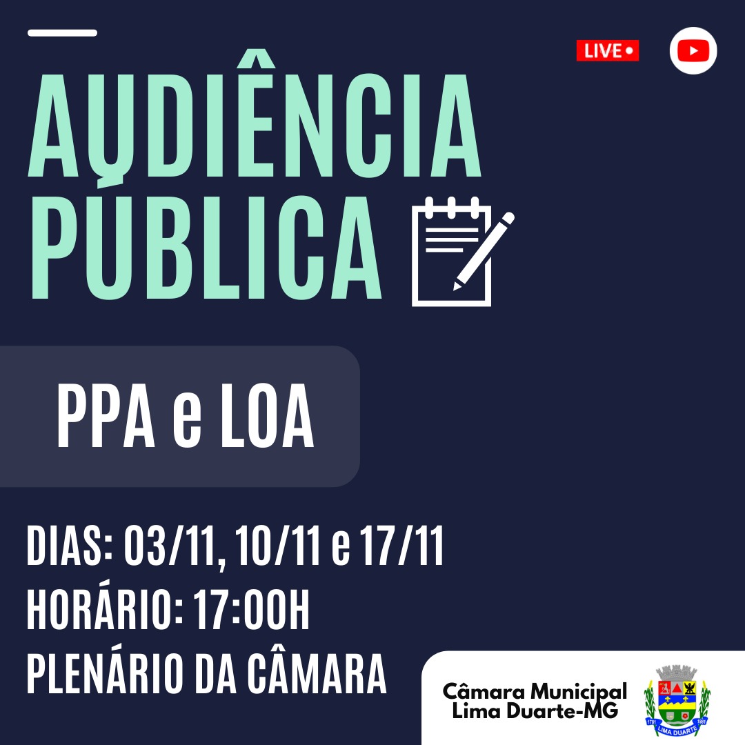 Audiências Públicas para tratar do Plano Plurianual (PPA) e da Lei Orçamentária Anual (LOA) do Município,